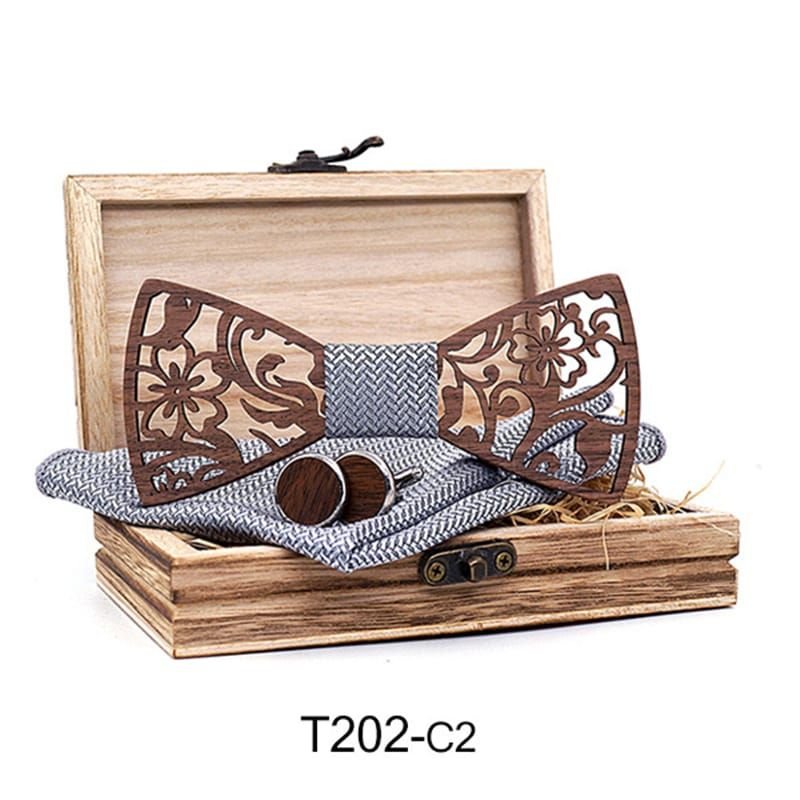 Fashion Hollow Design Bow Tie And Cufflinks Square Scarf Set