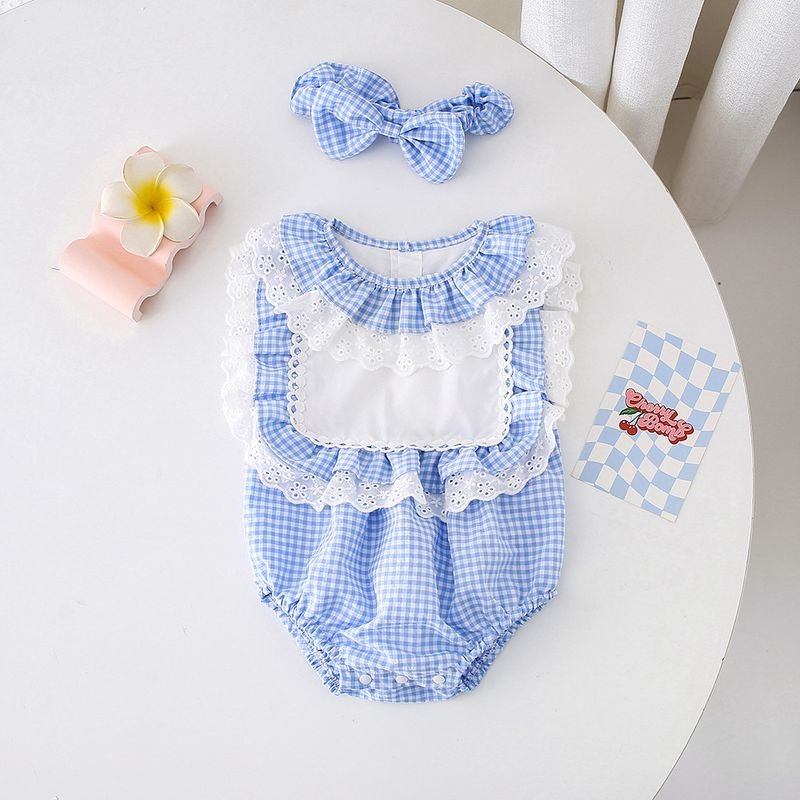 Kids Baby Girls Casual Cute Plaid Print Sleeveless Romper