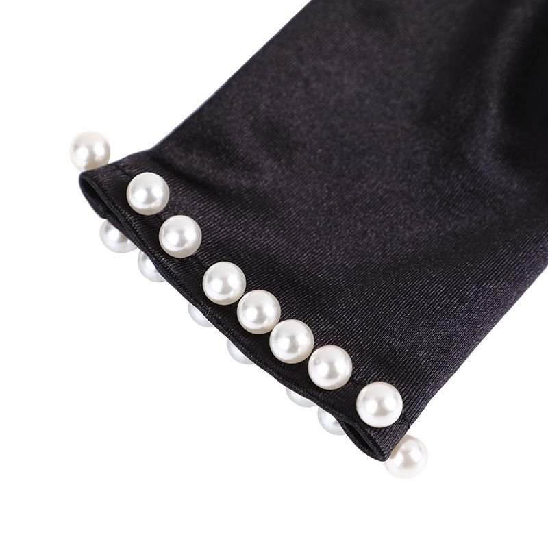 Women Fashion Retro Pearl Satin Dinner Gloves