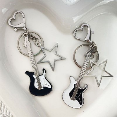 Women Minimalist Retro Guitar Star Keychain Pendant