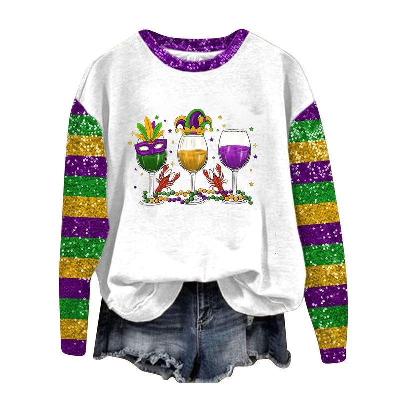 Women Carnival Mardi Gras Casual Fashion Round Neck Sweatshirt