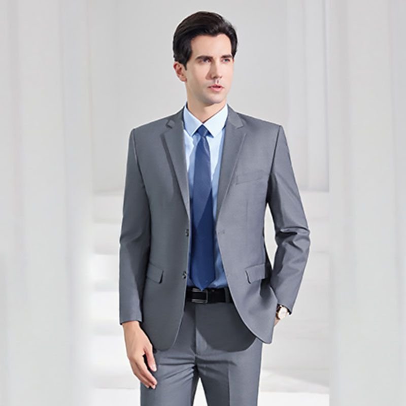 Men Fashion Business Office Solid Color Long Sleeve Lapel Suit Pants Plus Size Sets