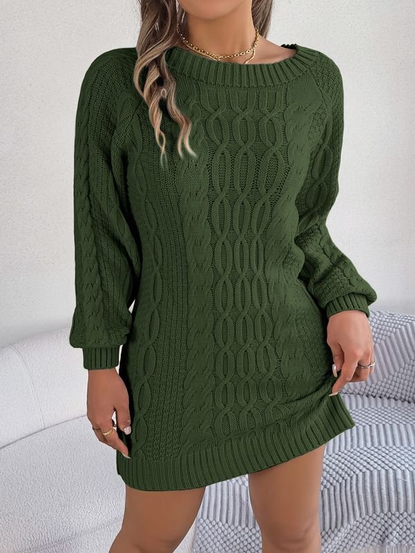 Autumn Winter Women Fashion Solid Color Knitted Twist Long Sleeve Dress