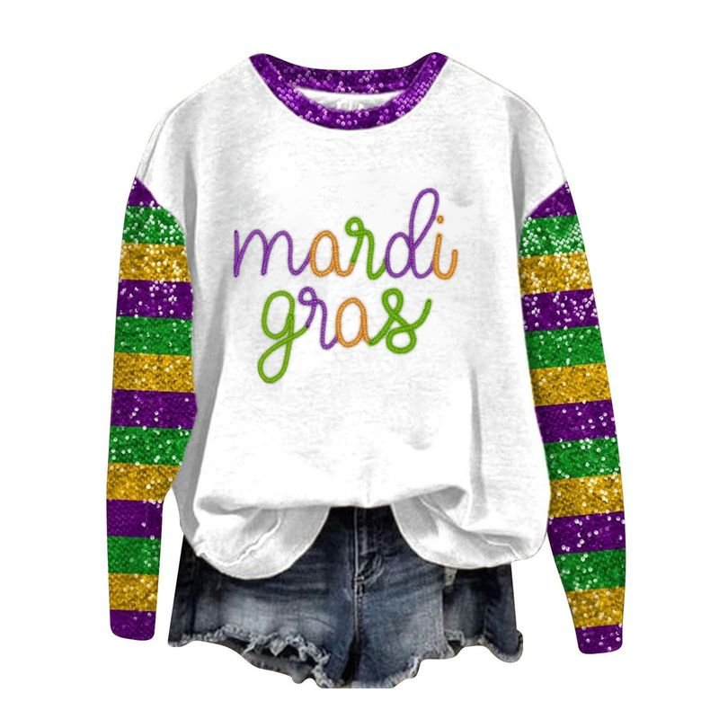 Women Carnival Mardi Gras Casual Fashion Round Neck Sweatshirt