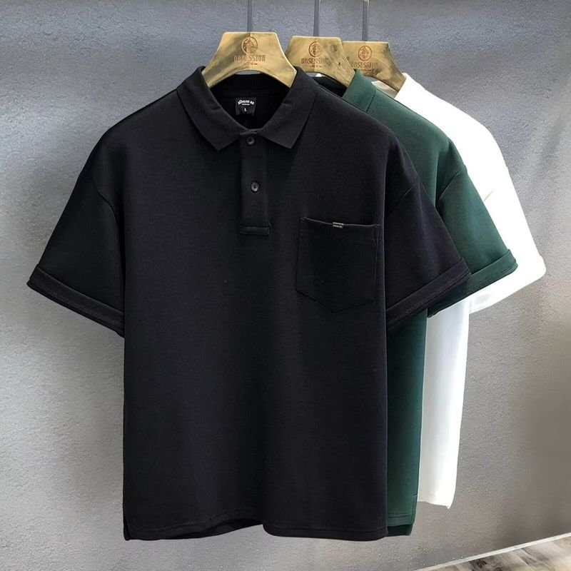 Men Fashion Casual Basic Solid Color Short Sleeve Lapel POLO Shirt