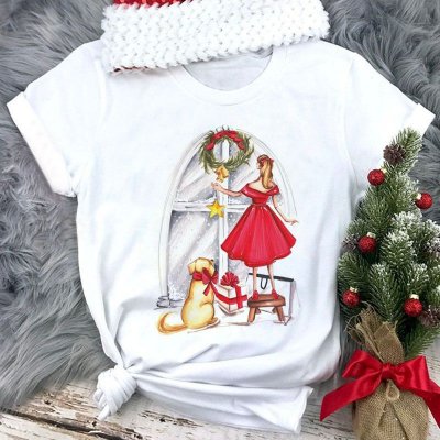 Women Happy Christmas Loose Cute Short Sleeve T-Shirt