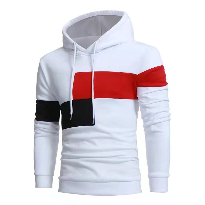 Men Fashion Color Blocking Pullover Fleece-Lined Casual Sports Hoodie Custom