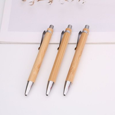 Simple Bamboo Push Ball-Point Pen