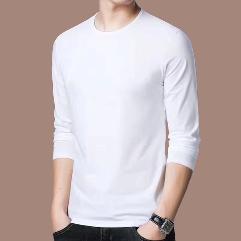 Men Basic Casual Solid Color Plus Size Long Sleeve Round Neck T-Shirt