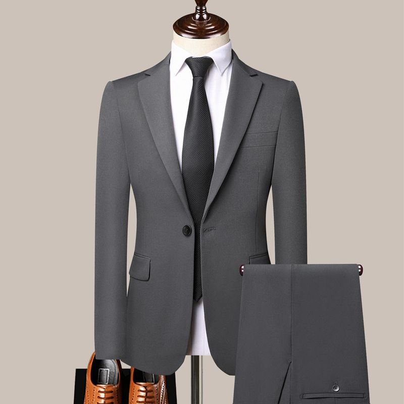 Men Fashion Business Office Solid Color Long Sleeve Lapel Suit Pants Plus Size Sets