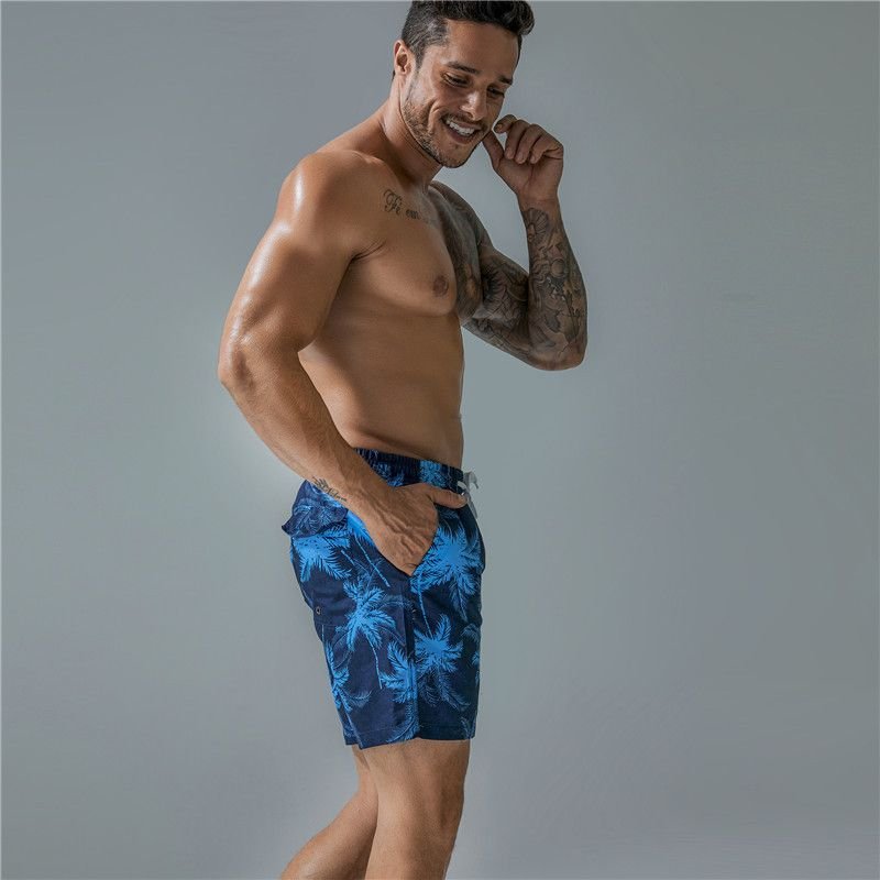 Men'S Fashion Leaf Print Quick-Drying Beach Surf Shorts