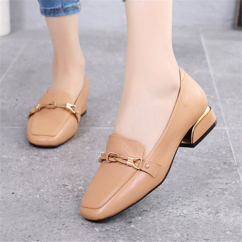 Size:4.5-12 Women Fashion Leather Mid Heel Loafers