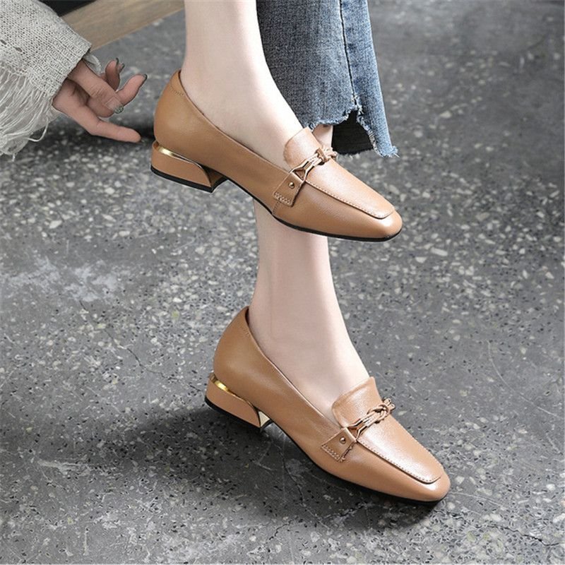 Size:4.5-12 Women Fashion Leather Mid Heel Loafers