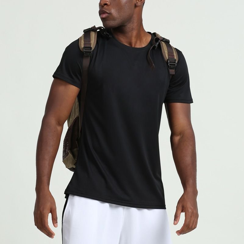 Men Casual Basic Solid Color Quick Drying Short Sleeve Round Neck Sports T-Shirt