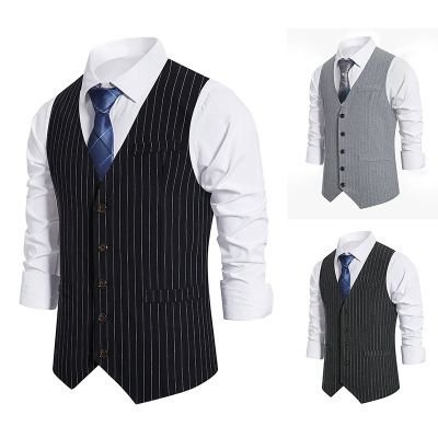 Men Fashion Casual Business Party Stripe Print Sleeveless Vest