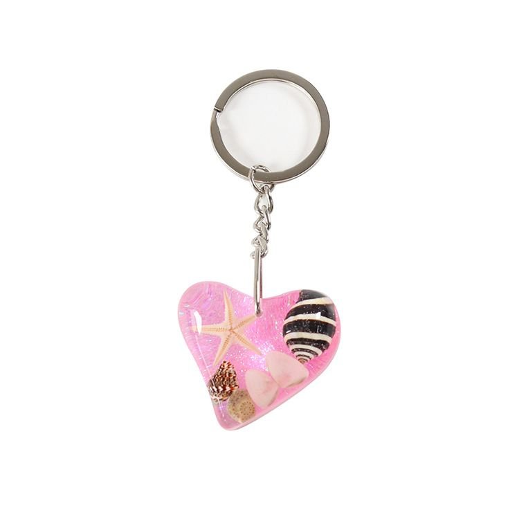 Women Fashion Creative Heart-Shaped Shell Conch Glue Metal Key Chain 6-Bag