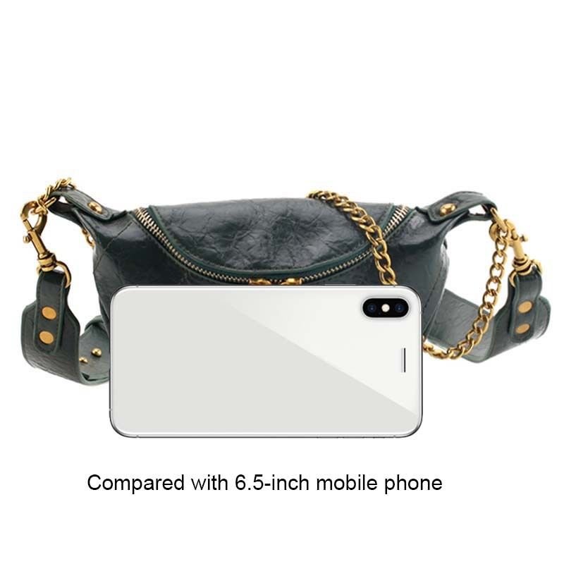 Women Vintage Chain Zipper Design Solid Color PU Chest Bag