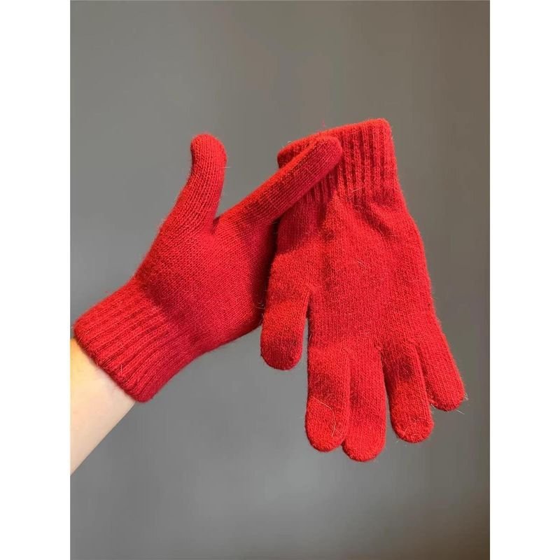 Women Winter Cold-Proof Fleece-Lined Thick Cycling Touchscreen Warm Cotton Gloves