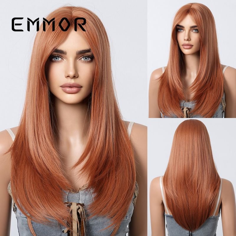 Women Fashion Orange Long Straight Wig