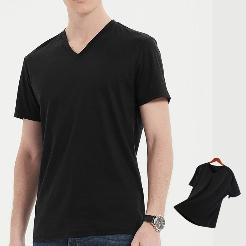 Summer Short-Sleeved Men V Neck Fashionable Black White Simple T-Shirt Custom