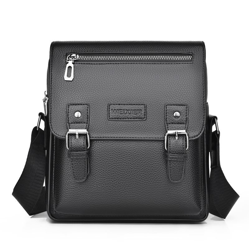 Men Fashion Casual Commuter Canvas Litchi Grain PU Crossbody Bag