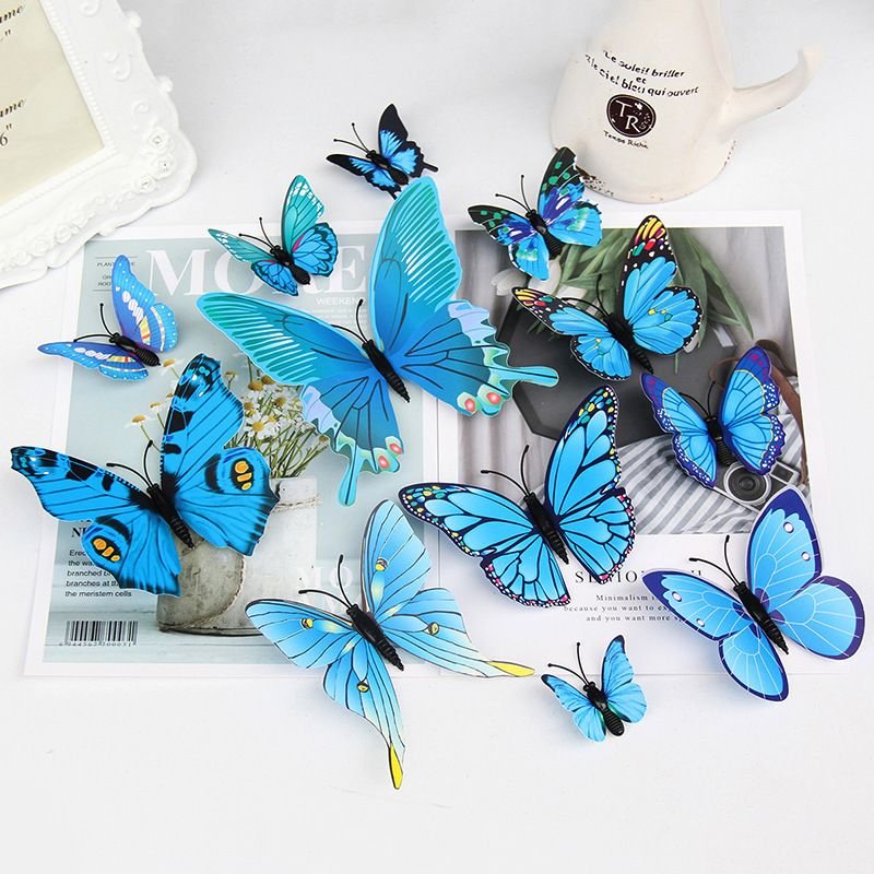 Cartoon Creative Single-Layer Simulation Three-Dimensional Butterfly Home Wall Decoration 12-Set