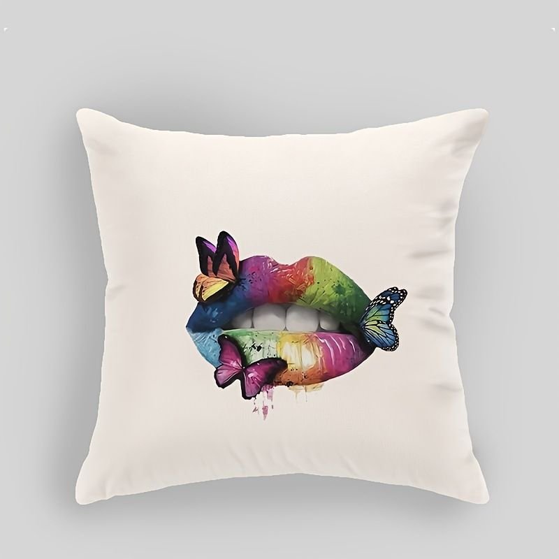 Simple Multicolor Lip Print Home Sofa Cushion Cover