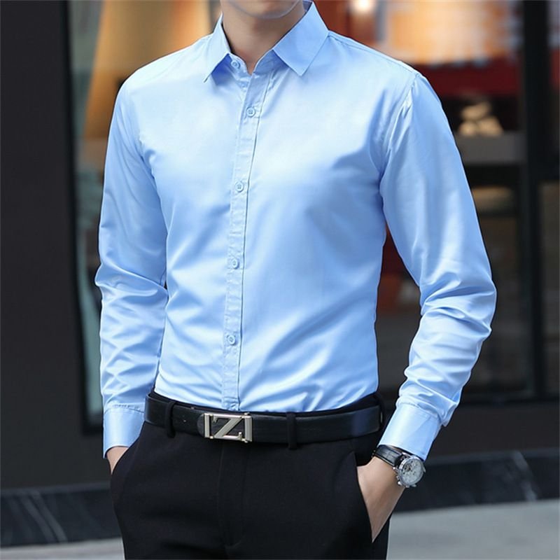 Men Fashion Casual Solid Color Long Sleeve Shirt Top