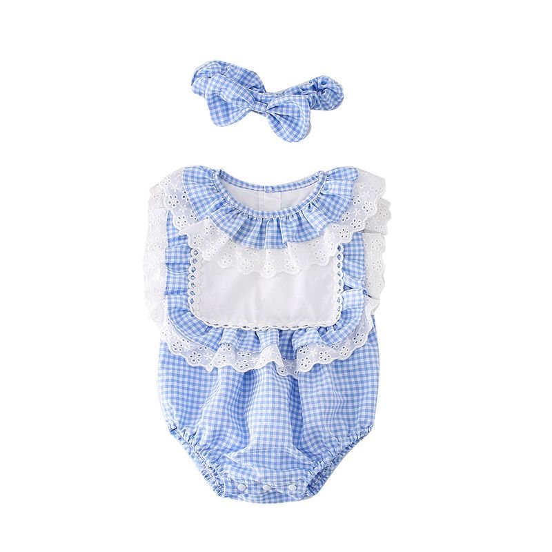 Kids Baby Girls Casual Cute Plaid Print Sleeveless Romper