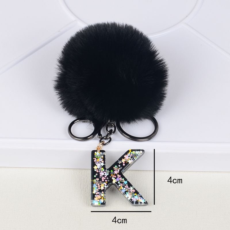 Fashion Creative Fluffy Ball 26 Letters Key Chain