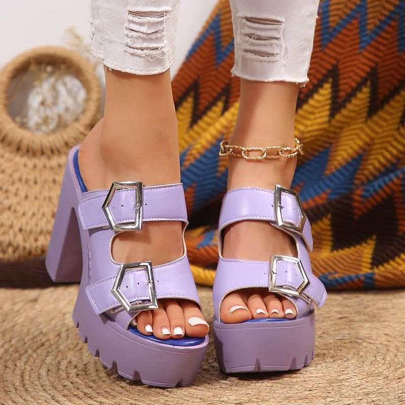 Summer Women Fashionable Plus Size Platform Chunky Heel Sandals With Buckle