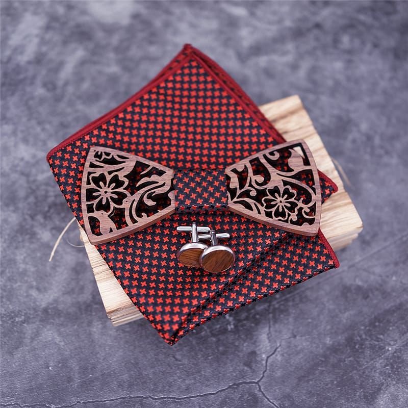 Fashion Hollow Design Bow Tie And Cufflinks Square Scarf Set