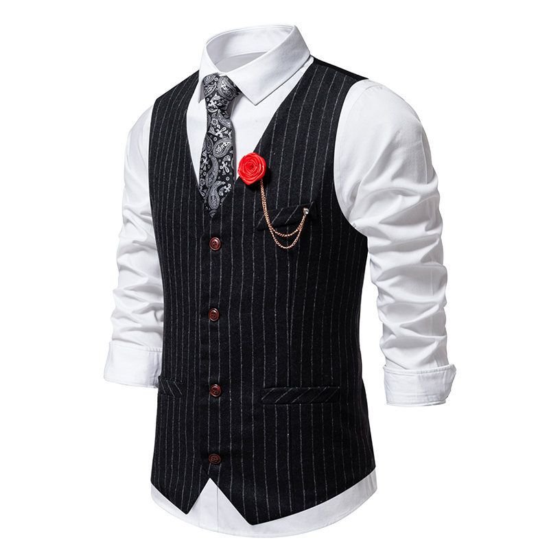 Men Fashion Casual Business Party Stripe Print Sleeveless Vest