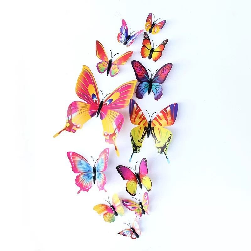 Cartoon Creative Single-Layer Simulation Three-Dimensional Butterfly Home Wall Decoration 12-Set