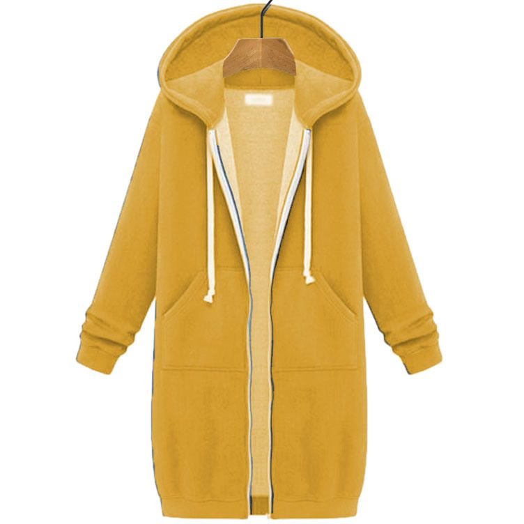 Autumn Winter Women Long-Sleeved Long Coat Pocket Hoodie Custom