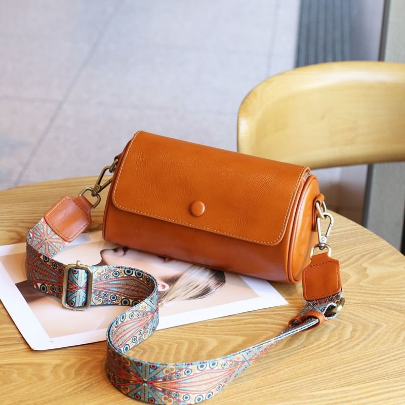 Women Fashion Retro Cylinder Leather Shoulder Bag