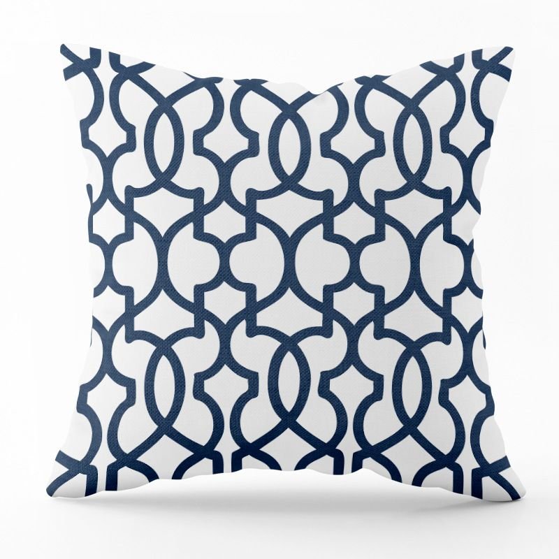 Blue Geometric Lines Throw Pillowcase Simple Stripe Linen Pillowcase