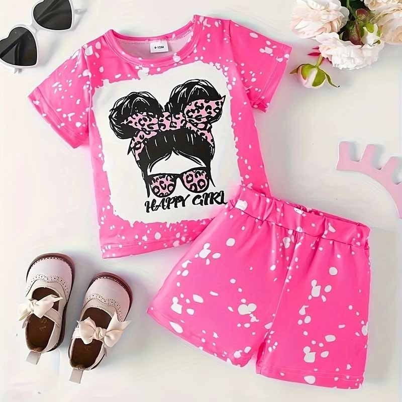 Kids Baby Girls Casual Cute Cartoon Print Short Sleeve T-Shirt Shorts Sets