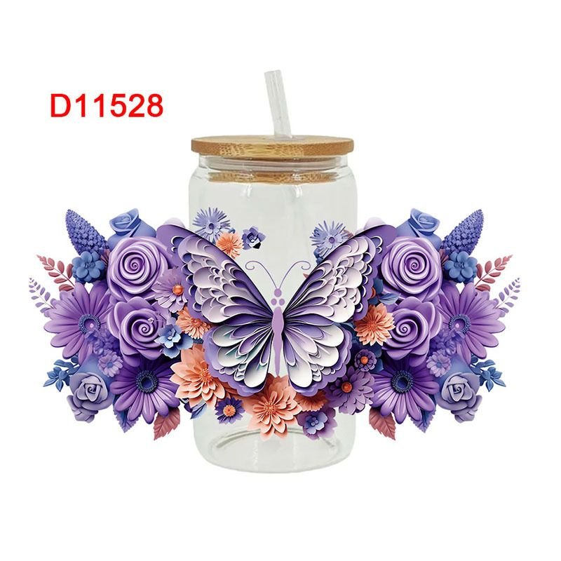 Cartoon Cute Butterfly Cat UV Transfer Glass Crystal Stickers