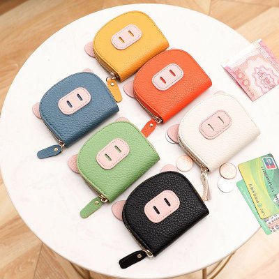 Women Cartoon Cute Litchi Piglet Style Zipper Wallet