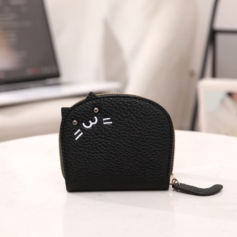 Women Cartoon Litchi Pattern Cat Zipper PU Wallet