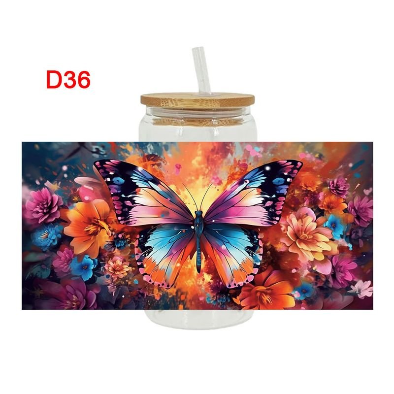 Cartoon Colorful Butterfly UV Heat Transfer Glass Stickers