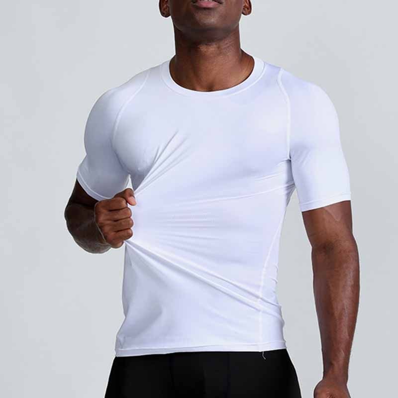 Men Casual Basic Solid Color Quick Drying Short-Sleeved Round Neck Sports Tight T-Shirt