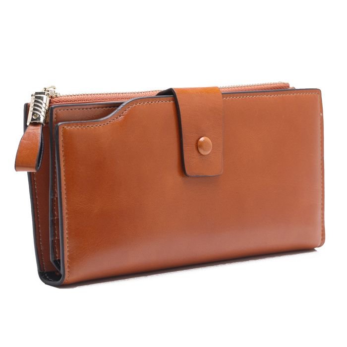 Women Simple Solid Color Antimagnetic Zipper Leather Purse