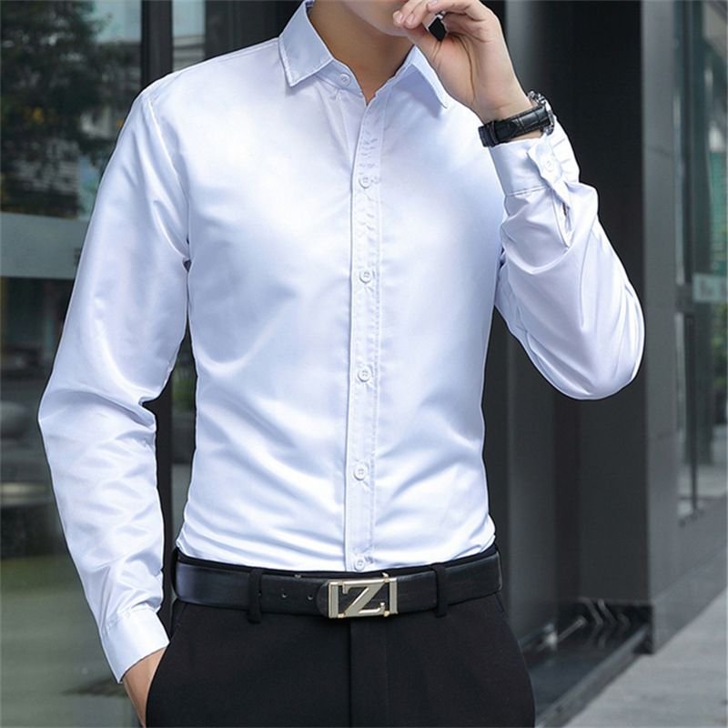 Men Fashion Casual Solid Color Long Sleeve Shirt Top