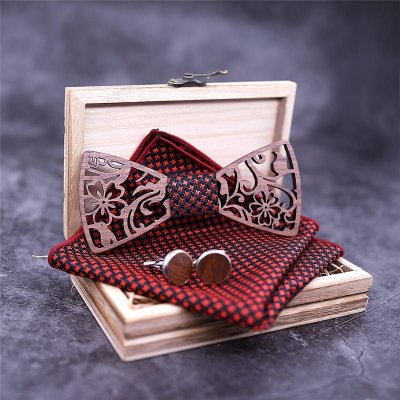 Fashion Hollow Design Bow Tie And Cufflinks Square Scarf Set