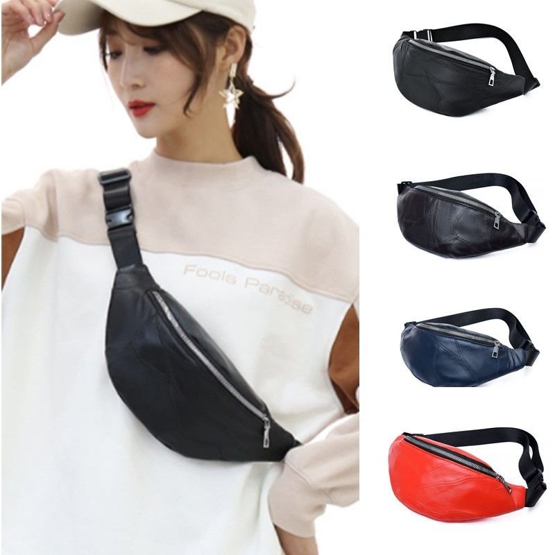 Women Simple Leather Zipper Chest Bag