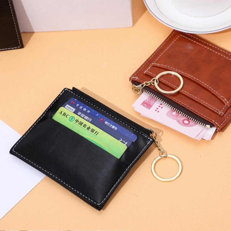 Women Simple Solid Color Square Zipper Mini Wallet