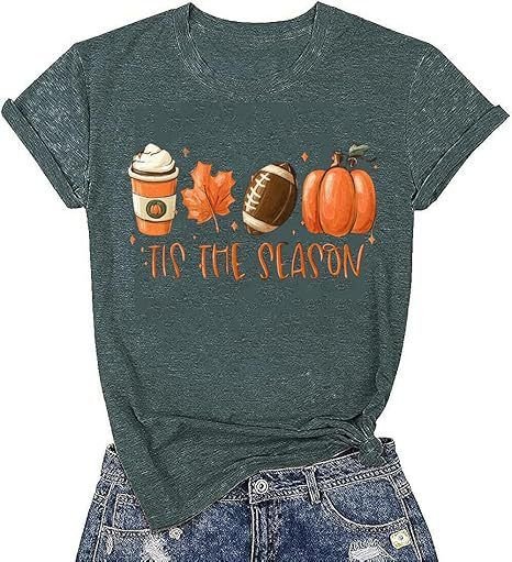 Women Thanksgiving Pumpkin Print Colored Cotton T-Shirt