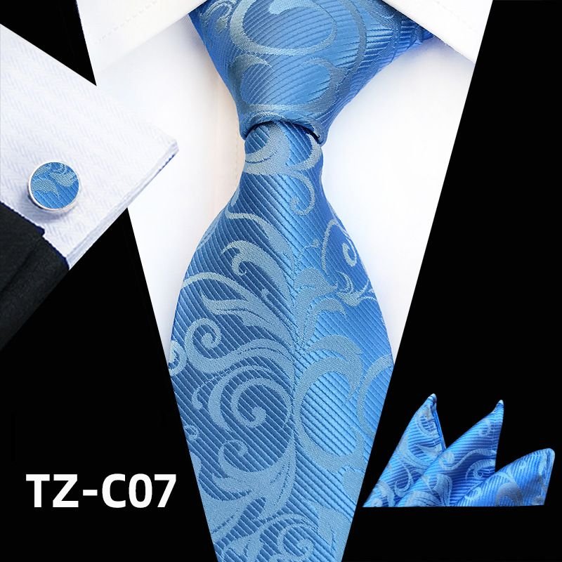 Men Classic Flower Printed Tie Pocket Square And Cufflinks Three-piece Set